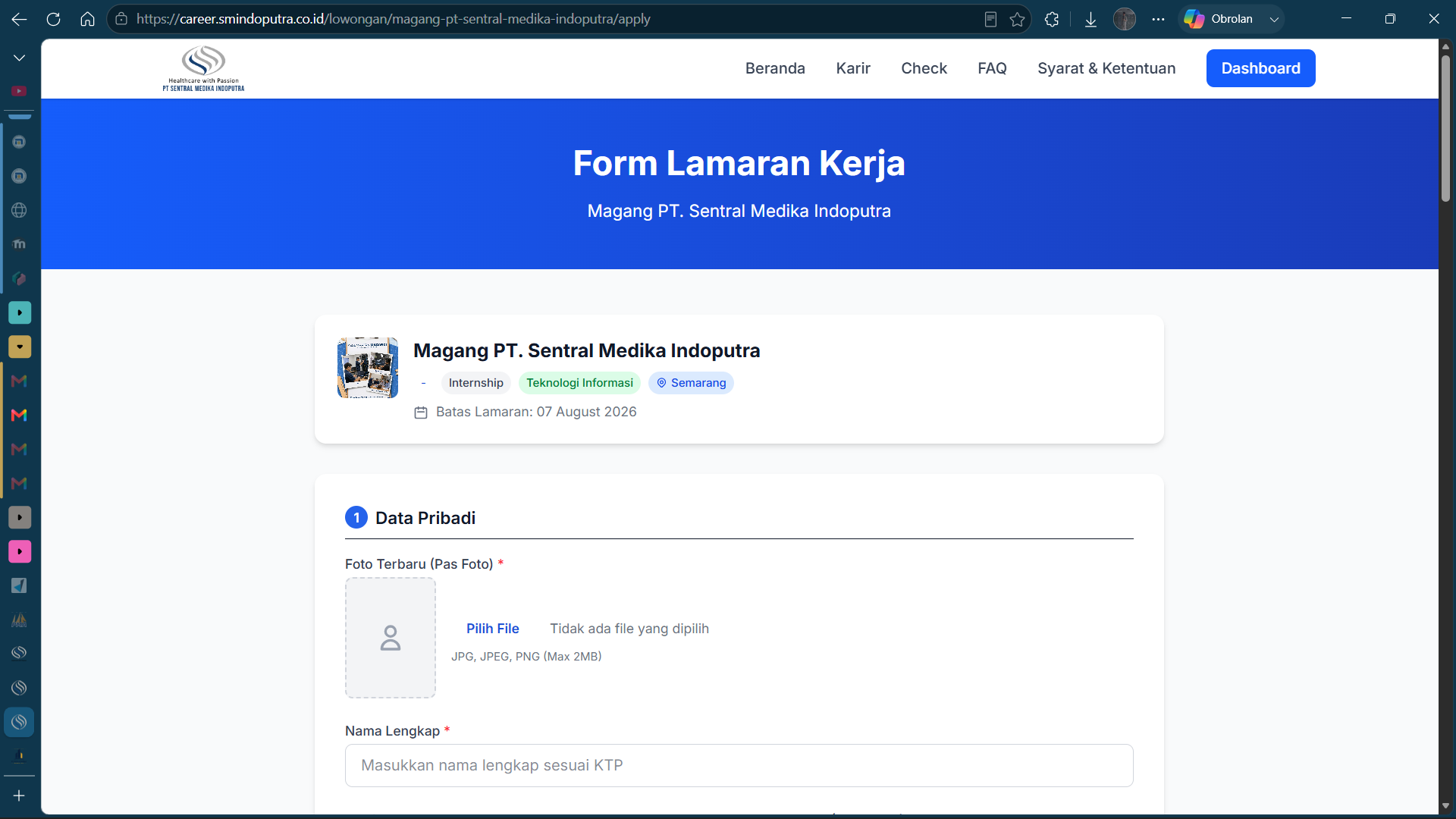 Recruitment Website – PT Sentral Medika Indoputra
